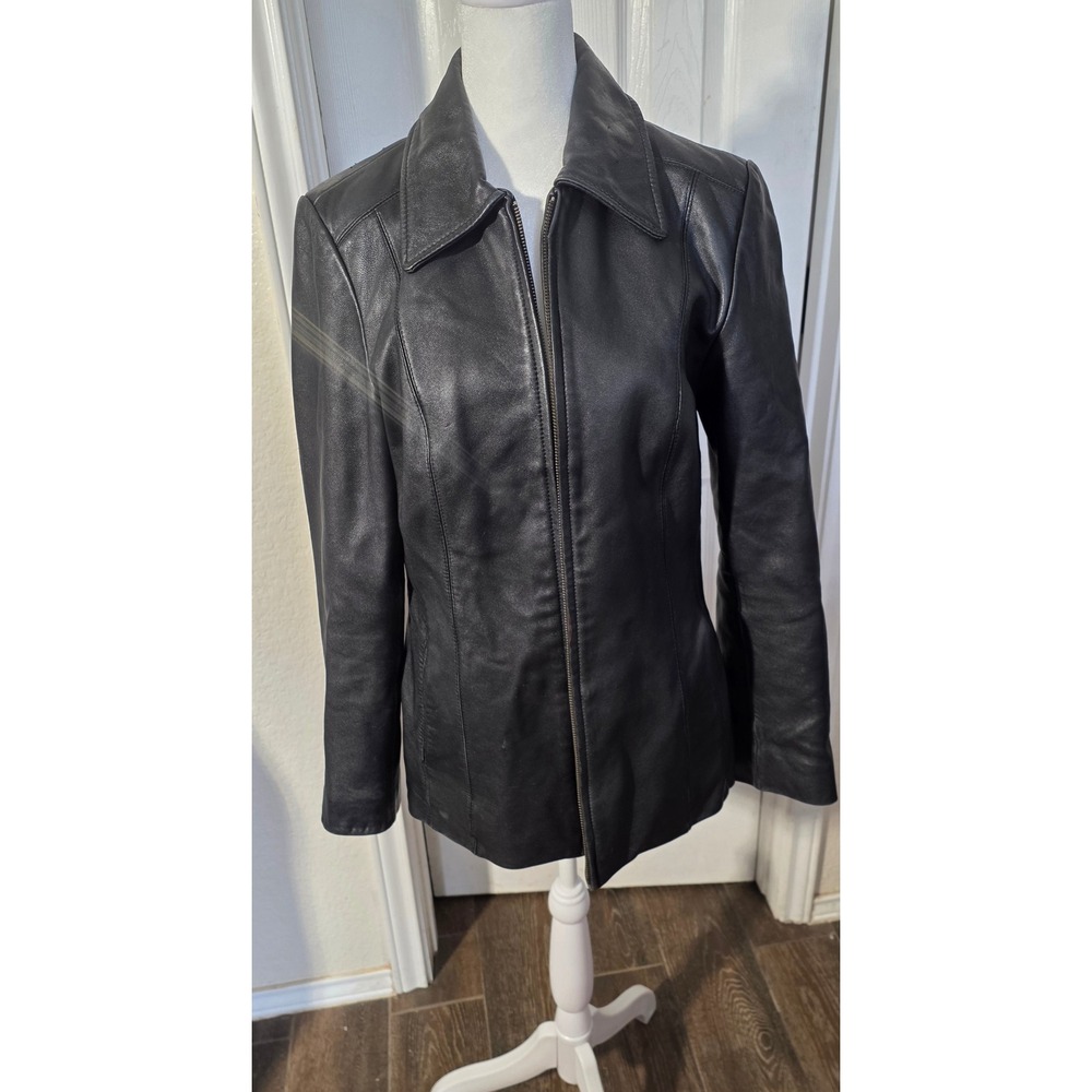 Colebrook Essentials Womens Black Leather Jacket Full Zip Size Small RN 54163